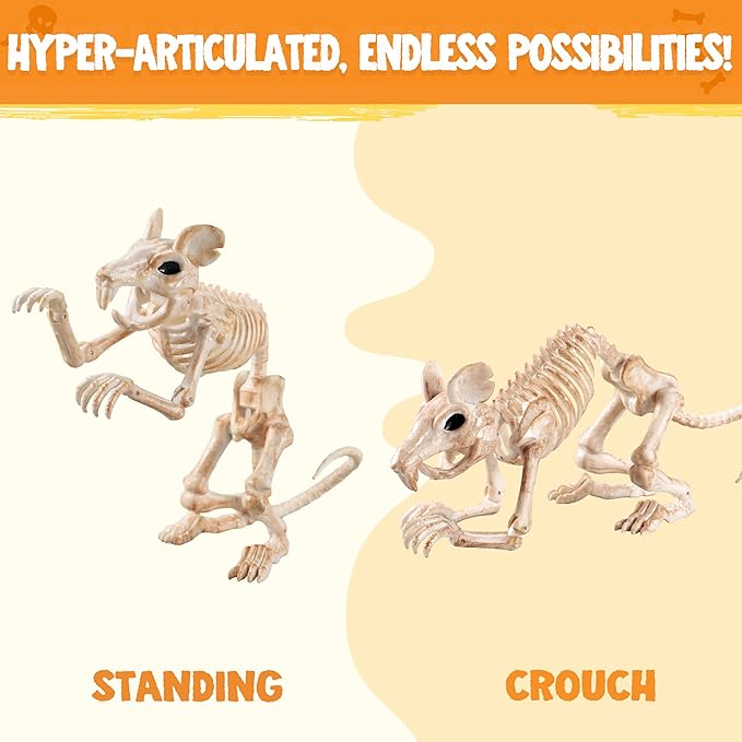 JOYIN 2 PCS Rats Skeleton Halloween Decoration 11 Inch Long Small Animal Skeleton Plastic Mouse Bones for Yard Garden Lawn Patio Graveyard Haunted House Halloween Party Favors Decor
