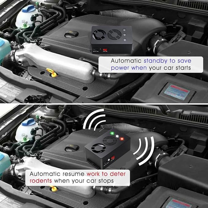 Rodent Repellent Battery Operated Ultrasonic Mouse Repeller for Car Engines Squirrel Pest Repeller Under Hood Mice Deterrent for House Garage Attic Indoor 2 Pack