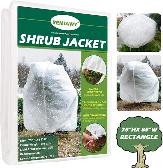 REMIAWY Plant Covers Freeze Protection Frost Blanket for Plants Tree Blanket Cover Shrub Covers Jacket with Zipper Drawstring, Frost Cover for Animal Protection (85”X75” Shrub Jacket 2 oz/sq yd)