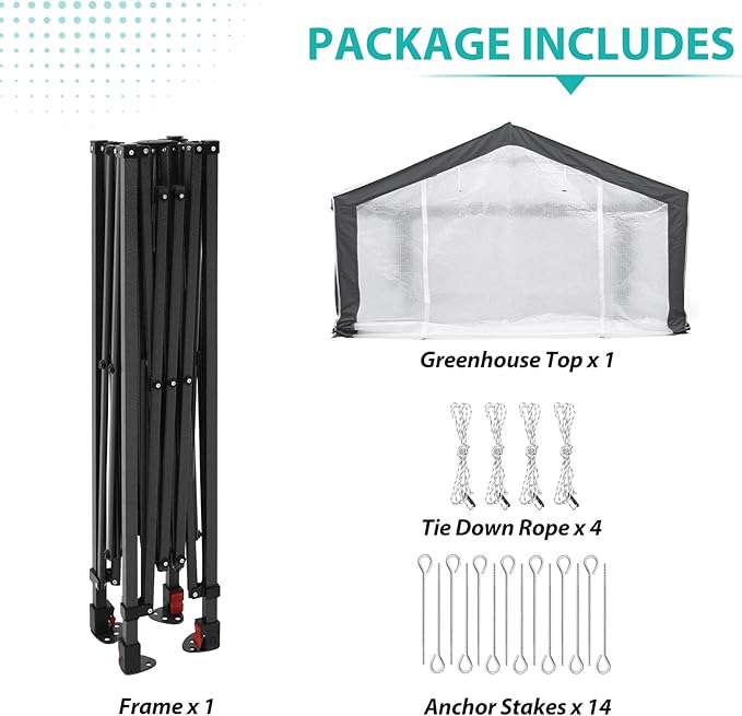 EAGLE PEAK 8x6 Portable Walk in Greenhouse with Polyester Reinforced Corners, Instant Pop Up Indoor Outdoor Gardening Green House, Roll Up Zipper Entry Doors and Mesh Windows, Gray/White