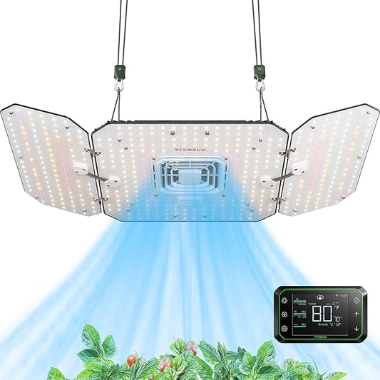 VIVOSUN AeroLight Wing AW200, Tunable Spectrum, LED Grow Light 200W with Integrated Circulation Fan & Growhub Controller E42A, Compatible with App & E25, 2x4/3x3Ft Coverage