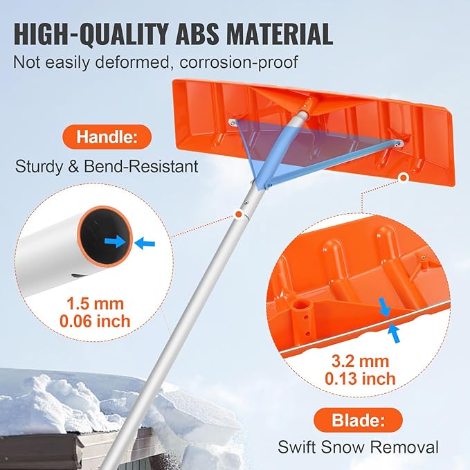 VEVOR Snow Roof Rake, 21ft Reach Aluminium Handle, 25" Plastic Blade Snow Removal Tool, Superior Roof Shovel with Anti-Slip Handle Grip, Easy to Setup & Use for House Roof, Wet Leaves, Car Snow