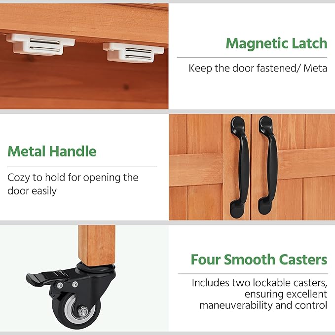 Yaheetech Garden Potting Bench Table - Outdoor Garden Patio Wooden Storage Cabinet & Solid Wood Planting Work Bench with Large Space Storage & Metal-Plated Tabletop, Brown