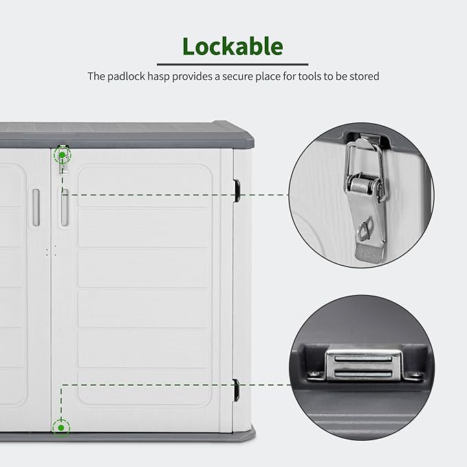 Macrout 25 Cu.Ft Small Plastic Outdoor Storage Cabinet with Shelves, 4.3 x 2.5 ft Waterproof Resin Outdoor Storage Shed with Floor, Lockable Horizontal Shed for Garden and Patio