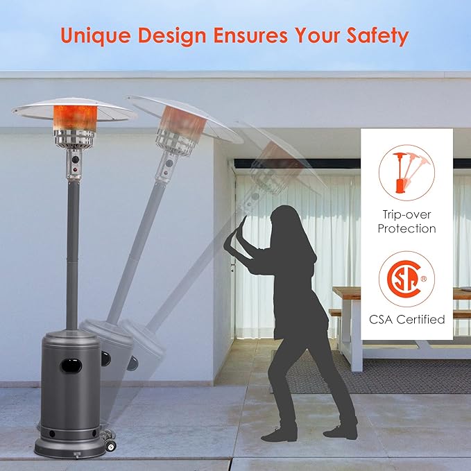 Giantex 50,000 BTU Propane Patio Heater for Outdoor Use, Heat Lamp With Wheels, Trip-over Protection & CSA Certified for Commercial and Household (Grey)