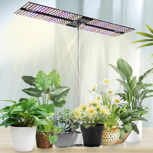 JCBritw 200W LED Grow Light on Stand for Indoor Plants, Desktop Plant Growing Lamp Full Spectrum with UV IR, 90 Degree Lens Tabletop Plant Light for Seed Starting, Seedlings, Veg, Fruits and Flower