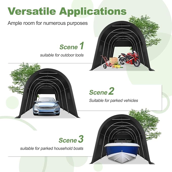 COBIZI Carports 10x20 Heavy Duty Car Canopy Garage with Removable Doors & Vents, Large Space Galvanized Frame Portable Carport Canopy Outdoor Storage Shelter with All-Season Tarp for Car Boat Truck