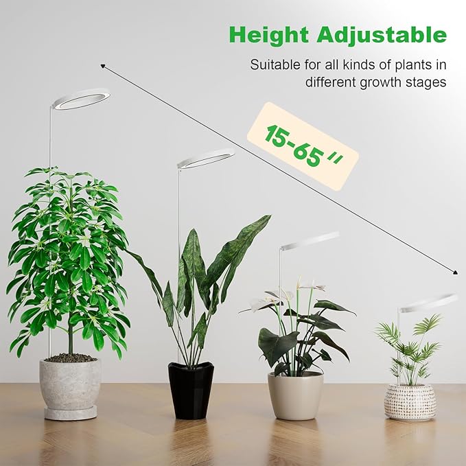 10" Grow Lights for Indoor Plants Full Spectrum, 160 LEDs Large Plant Light for Indoor Plants, Height Adjustable 11"-65" Growing Lamp with Auto On/Off Timer 3/9/12H, 9 Dimmable Brightness,White