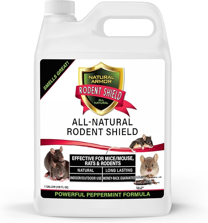 Natural Armor Peppermint Repellent for Mice/Mouse, Rats & Rodents. Natural Spray for Indoor & Outdoor Use Rodent Shield - 128 Fl Oz Gallon Refill