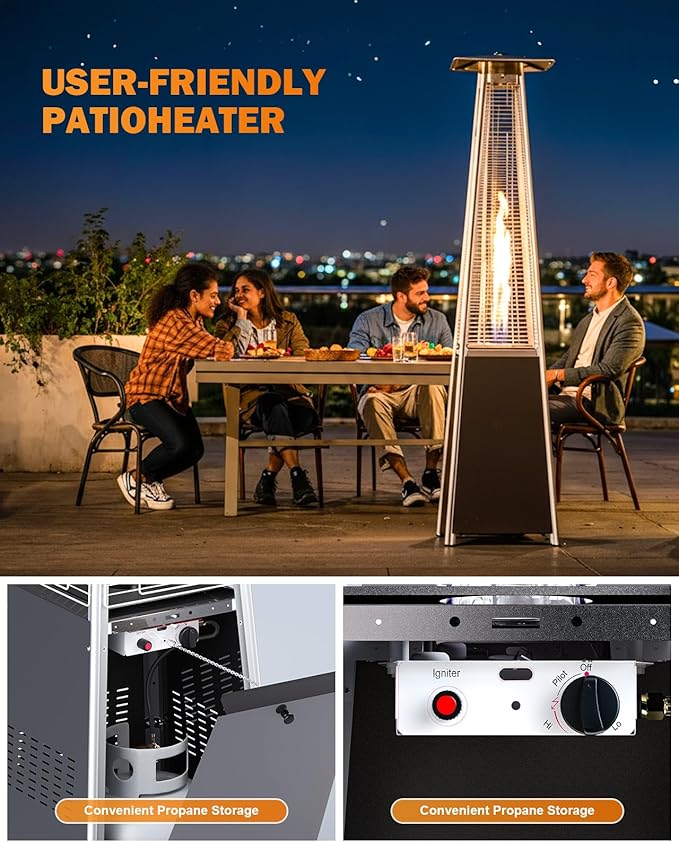 Pyramid Patio Heater, 48000 BTU Fast Heating Outdoor Heater for Large Spaces with Wheels & Weatherproof Cover, Triple Protection System for Restaurant Patios, Rooftop Bar, Event Spaces