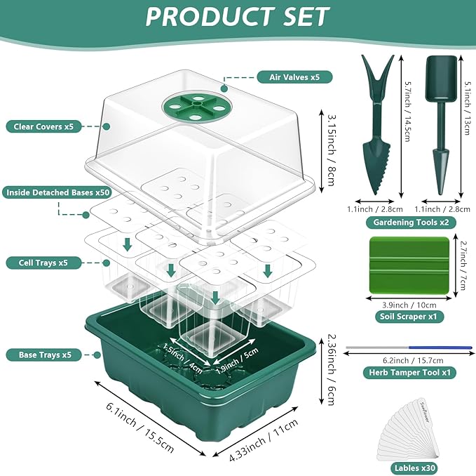 Artcome 5-Pack Seed Starter Tray - 6 Cells Each with Push-Up Ejector - Seed Starter Kit for Rapid Growth and Healthy Seedlings at Home - 30 Cells in Total