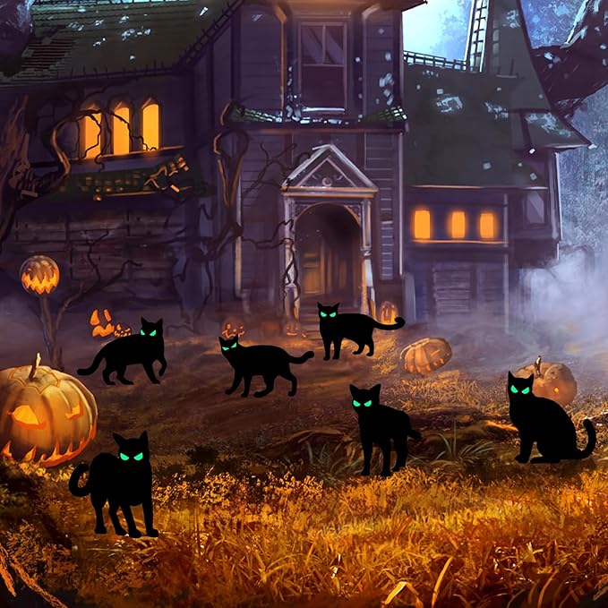 6 PCS Halloween Black Cat Yard Decorations Halloween Yard Signs Outdoor Lawn Decorations