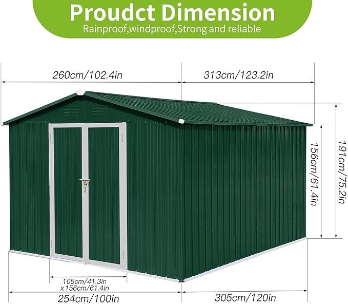 8x10FT Heavy-Duty Metal Storage Shed with Apex Roof, Outdoor Garden Shed with Hinged Door, Steel Vents & Free Padlock, Weatherproof Tool Shed for Backyard, Lawn Equipment & Bike Storage