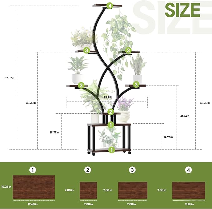 Indoor Plant Stand with Grow Lights ，Stylish S-Shaped Metal Rack for Multiple Indoor Plants ，8-Tiered Tall Plant Shelf for Home and Patio ，Perfect for Plant Lovers