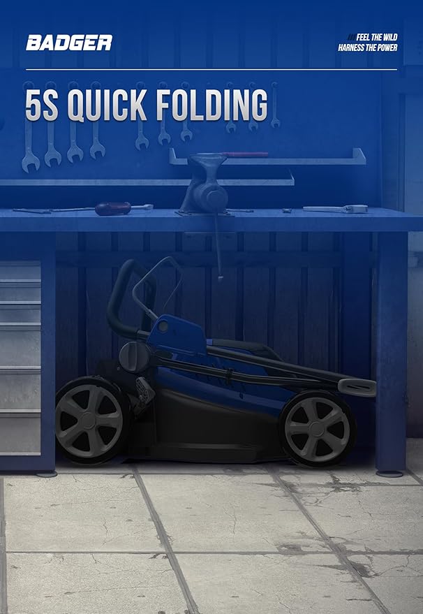 WILD BADGER POWER Lawn Mower 40V Brushless 16" Cordless, 5 Cutting Height Adjustments, Electric Lawn Mower, Quickly Folding Within 5’s, 20V*2 4.0AH Battery and Super Charger Included.