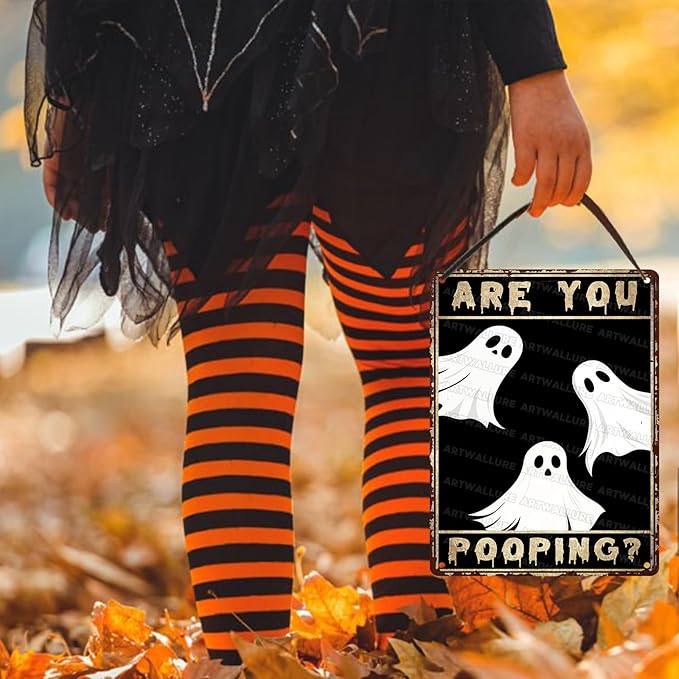 Ghost Metal Tin Sign Vintage Halloween Wall Art Rustic Bathroom Decor Tin Plaque Iron Painting Restroom Washroom 12x16inch