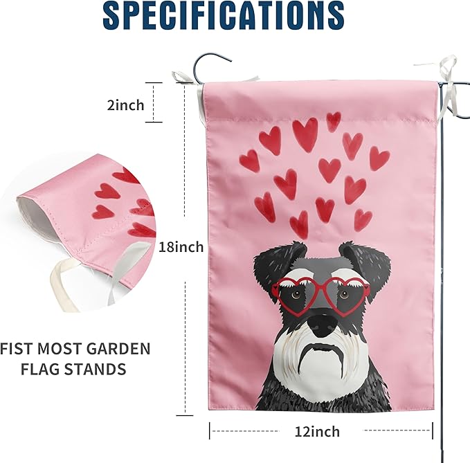 Schnauzer Valentines Garden Flag Happy Valentine's Day Flags Red Love Heart Valentine Yard Flags Mini for Outside 12x18 Double Sided Anniversary Wedding Lawn Front Porch Decor