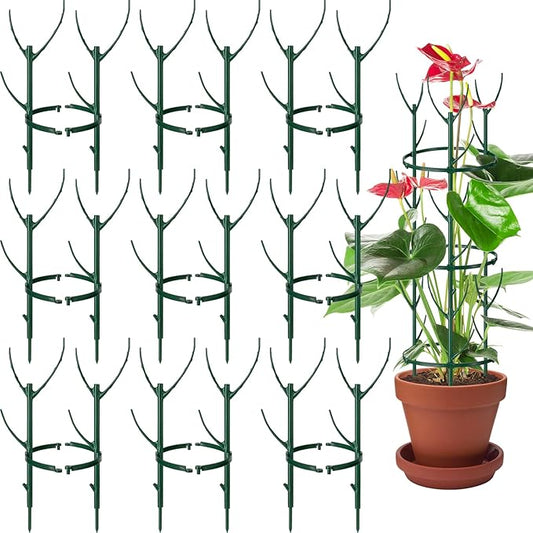 18 Pcs Plant Support Stakes & Plant Cage Support Rings, Plant Supports for Indoor Plants, Stackable Plant Holder Stick, Small Plants Potted Plants Flower Other Climbing Plants (6.4 "Wide X 11" High)