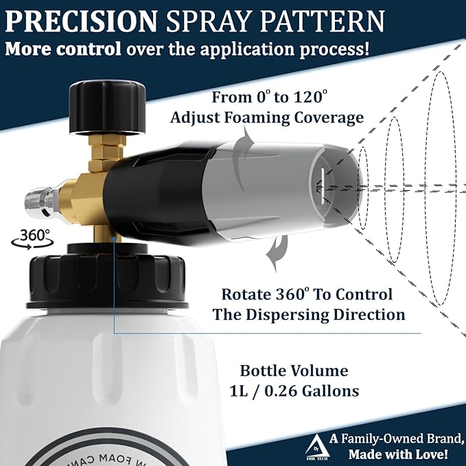 Foam Cannon for Pressure Washer, 1.1mm Orifice, 1000-4000 PSI, 1/4 Inch Quick Connector, Wide Neck and Adjustable Spray, Heavy Duty Car Snow Foam Blaster for Superior Foaming & Deep Clean, Grey