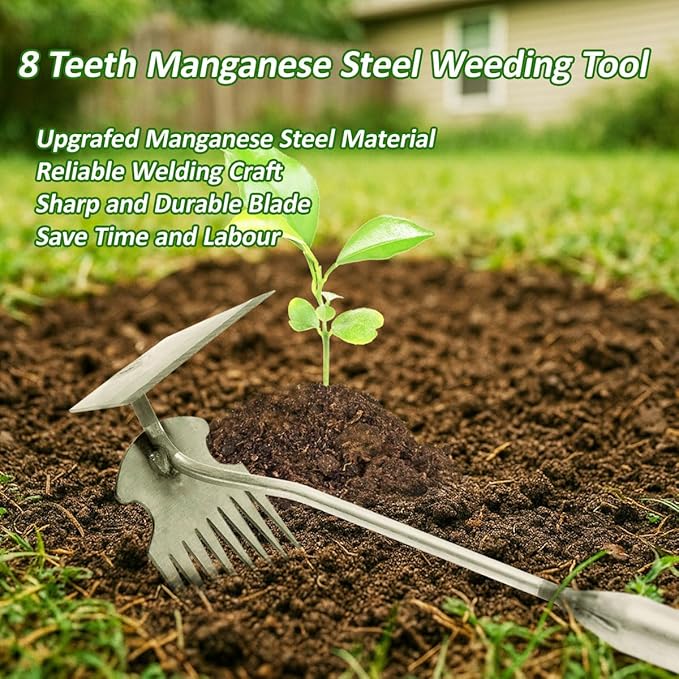 Dual-Head Weed Puller Tool, 2 Pack Heavy Duty Weeder Tool & Weed Remover, Garden Uprooting Tool with Hoe and Rake for Easy Weed Removal