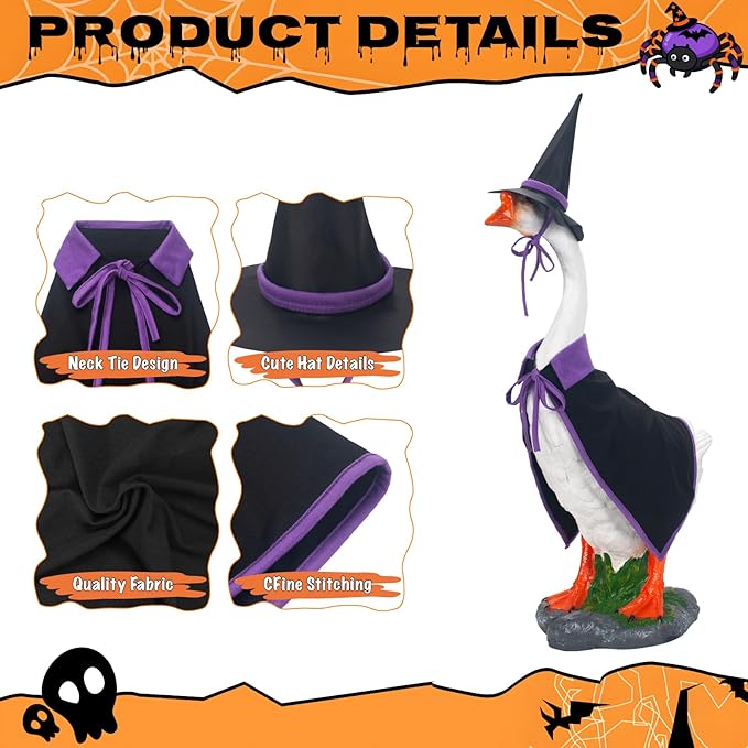 ONUPGO Halloween Goose Outfits, Lawn Porch Goose Clothes, Seasonal Sculpture Costume Suitable for 23 Inch Lawn Statue, Plastic/Cement Goose Statue, Garden, Yard, Patio, Party Decoration