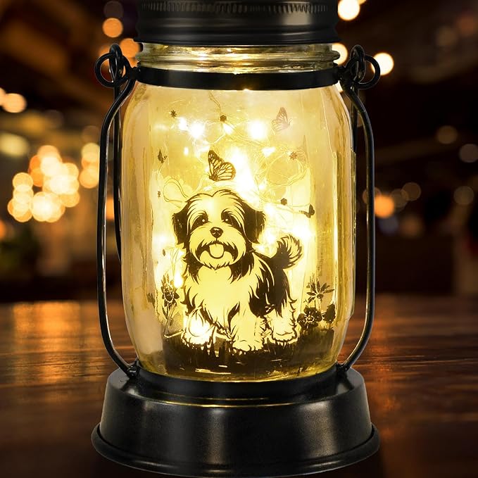kyoryuger Maltese Dog Gifts for Women/Men Maltese Solar Lanterns Birthday Dog Lovers Lantern Pet Loss Dog Memorial Lights Solar Garden Decoration for Yard, Patio,Backyard,Porch Torches Light