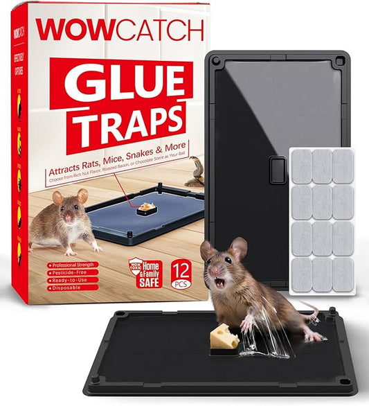 Sticky Mouse Traps for Indoor Use – 12 Pack Rat Glue Traps with Bait Slot, Pet Safe Rodent Catcher for Kitchen, Garage, Basement – Catches Mice, Snakes, Roaches,Non-Toxic, Medium Size