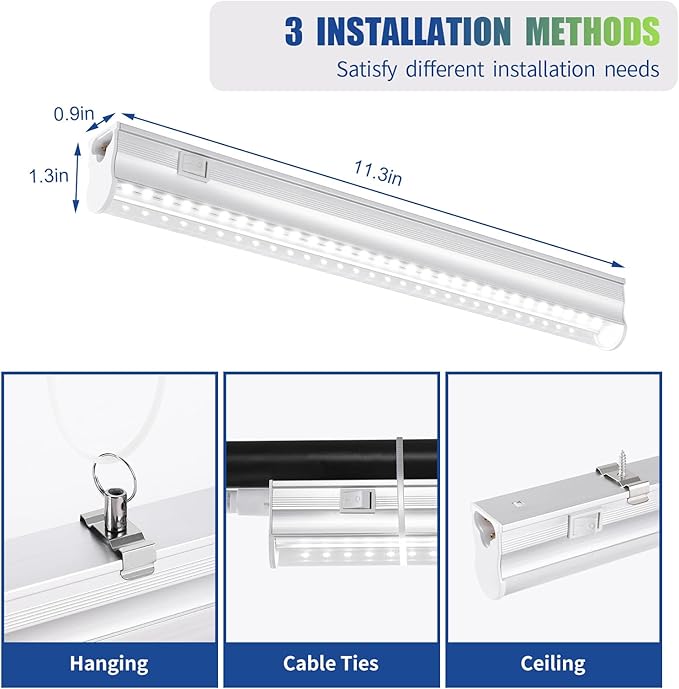 Grow Lights for Indoor Plants, 5000K White Full Spectrum LED Growing Lamp, 1FT T5 Plant Growing Light Strips for Greenhouse Seed Starting, Vegetables, Plug and Use, 4-Pack