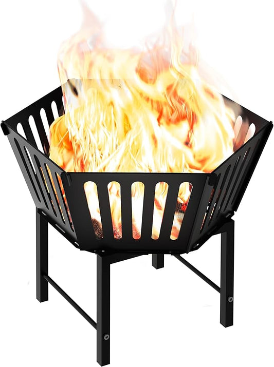 22.5 Inch Portable Plug Fire Pit for Camping, Heightened Detachable Outdoor Wood Burning Firepits for Outside Patio Heating, Picnic, Bonfire and BBQ with Carrying Bag, Vertical Hollow Style