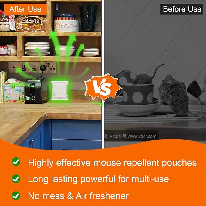 Mouse Repellent, Pest Control, Rodent Repellent Pouches, Mice Repellent, Natural Mice Deterrent for Homes/RVs, Child & Pet Safe Pest Control. Peppermint Oil to Repel Mice and Pouches, 8 Pack.