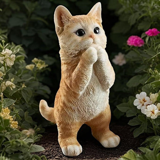 Tabby Praying Cat Statues Outdoor Decorative, Cat Memorial Statue for Yard Lawn Patio Porch, Garden Pet Grave Marker Figures, 5.3" L x 3.7" W x 9.1" H