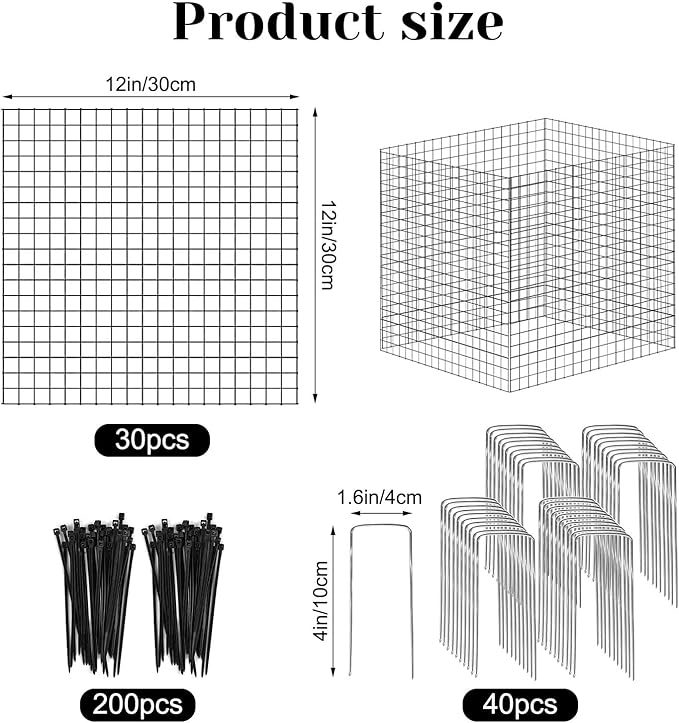 10 Pack Plant Protector from Animals, 12'' x 12'' Square Metal Plant Cages Wire Plant Protectors 40pcs Metal Mesh to Keep Animals Out, Garden Protection Bunny Barricades for Garden Flowers Vegetables