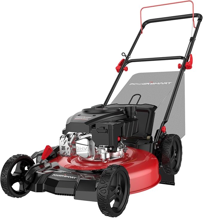 PowerSmart 21 in. Gas Lawn Mower with 144cc 4-Stroke Engine, Push Mower with Mulch, Side-Discharg, Bagger, 6-Positions Adjustable Cutting Height