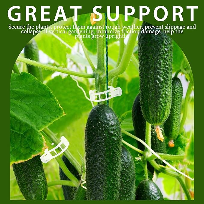 FANDAMEI 300 PCS Plant Support Clips, Plastic Garden Plant Ties, Tomato Clips Trellis for Tomato Cucumber Flower Squash Vine, 1” Inner Diameter for Climbing Plants