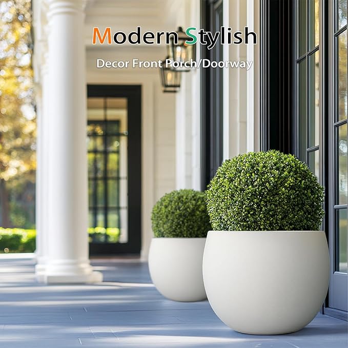 Ball Concrete Planter Outdoor Indoor, Large Tall Cement Plant Pots for Trees Flowers (White, 20 inch)