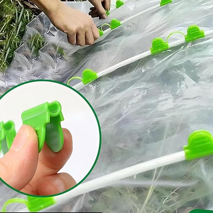 20pcs 8mm Greenhouse Clamps Garden Hoops, Plant Film Clips, Garden Shading Pipe Clips, Netting Tunnel Hoop Clips, for Season Plant Extension Support and Frame Shelter, Green, Double Head