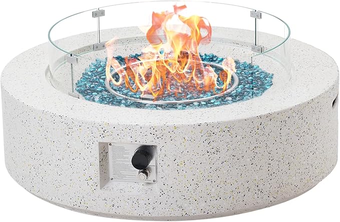 NAGA HABNA 41 Inch Propane Fire Pit Table, Rectangle Outdoor Fire Table w Glass Wind Guard (50,000 BTU), 2 Piece Gas Fire Pit w Blue Fire Glass for Garden, Pool, Backyard