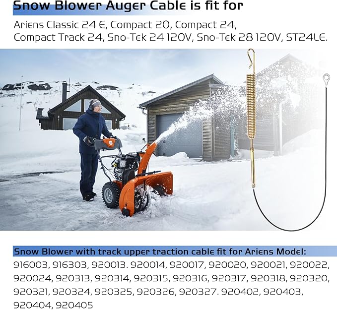 06900438 Snow Blower Auger Upper Traction Cable Fits for Ariens Compact 20 24 SNO-Tek 24 28 120V ST24 Snowblower Replacement Parts #24916003 AMP 24916303
