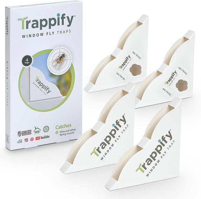 Trappify Fly Trap Indoor: Window Fly Traps for Home | Fruit Fly Traps for Indoors, Gnat Traps for House Indoor | Disposable Fly Trap with Sticky Adhesive Strips | Inside Bug Catchers (4 Pack)