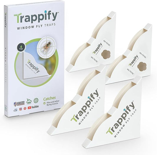 Trappify Fly Trap Indoor: Window Fly Traps for Home | Fruit Fly Traps for Indoors, Gnat Traps for House Indoor | Disposable Fly Trap with Sticky Adhesive Strips | Inside Bug Catchers (4 Pack)