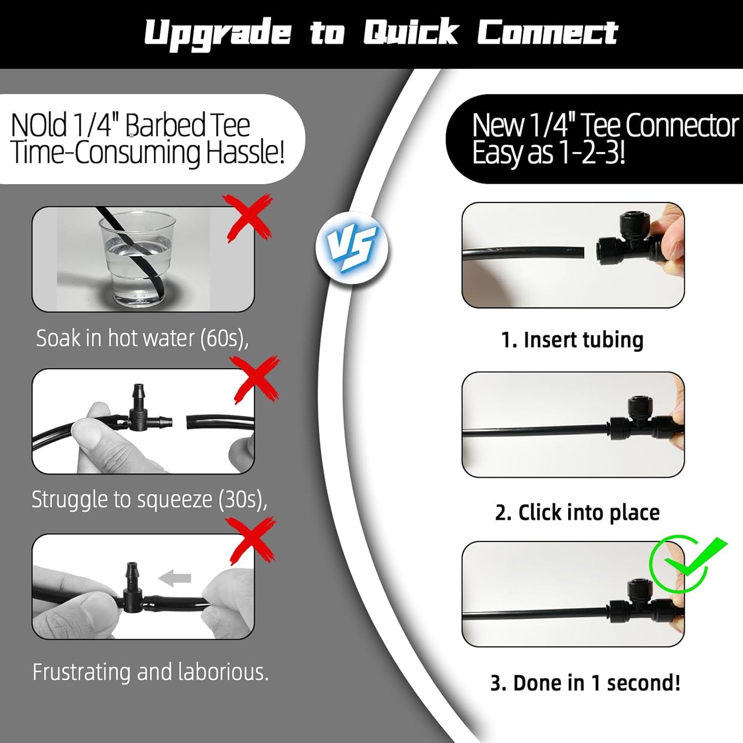 30 Pack Quick Connect 1/4" Drip Irrigation Tee Connectors, Universal Tee Fitting for 1/4 Inch Irrigation Tubing, Leak Free Fittings for Sprinkler or Drip Irrigation System