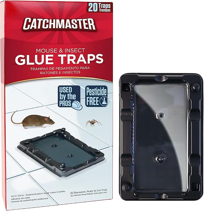 Catchmaster Mouse & Insect Glue Traps 20-Pk, Adhesive Rodent & Bug Catcher, Mouse Traps Indoor for Home, Sticky Glue Boards for Mice and Insects, Pest Control for House & Garage