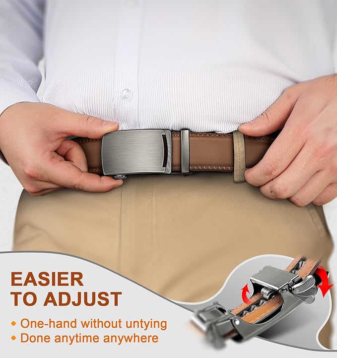 BULLIANT Men's Ratchet Belt 2 Pack-Click Leather Belt Adjustable for Men Gift 1 3/8-Cut for Perfect Fit
