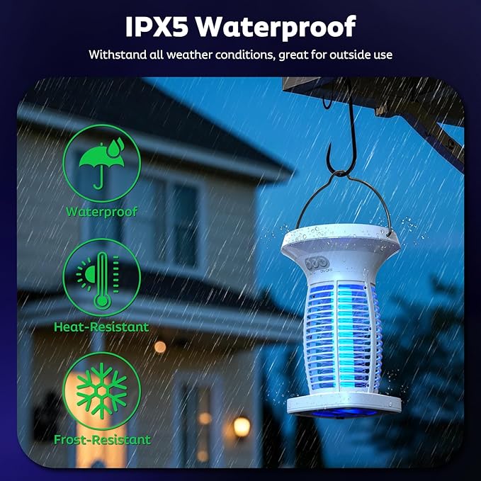 Bug Zapper Outdoor with Solar Panel, Electric Mosquito Zapper Waterproof Rechargeable Wireless for Indoor Outdoor