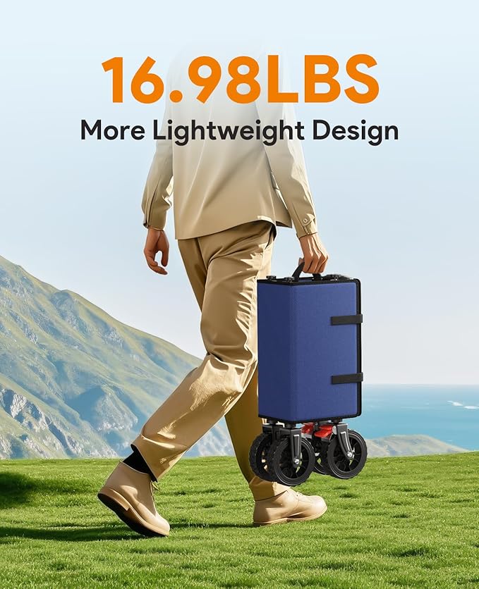 Wagons Carts Foldable, Collapsible Foldable Wagon 330lbs Capacity, 180L Large Capacity Foldable Wagon with All-Terrain Wheels,Heavy Duty Utility Wagon Cart with Brakes for Beach Camping Shopping, Blue