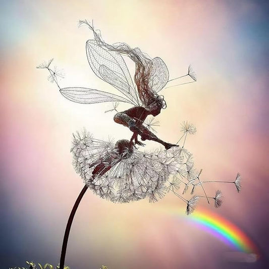 Flower Fairy Dancing with Dandelion, Art Sculpture Fairies for Fairy Garden, Angel Metal Ornaments Gardens Art Sculpture, Outdoor Decorations for The Courtyard, Christmas and Halloween Lawn (F)
