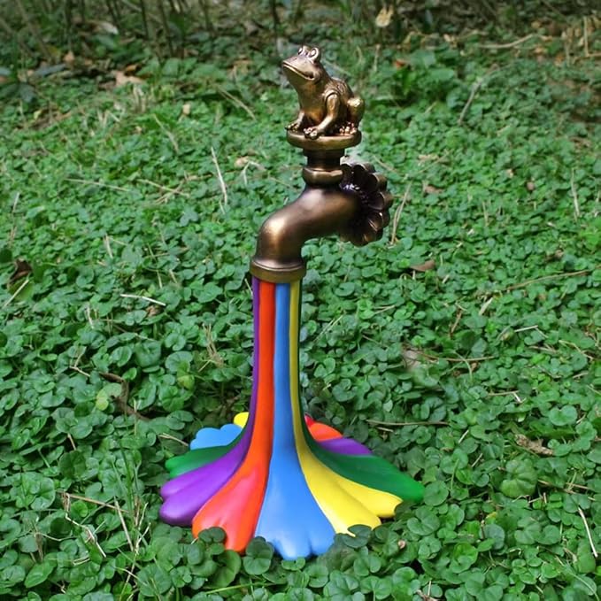 Rainbow Frog Decorative Faucet Garden Art Handpainted Frog Decor for Garden