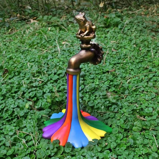 Rainbow Frog Decorative Faucet Garden Art Handpainted Frog Decor for Garden