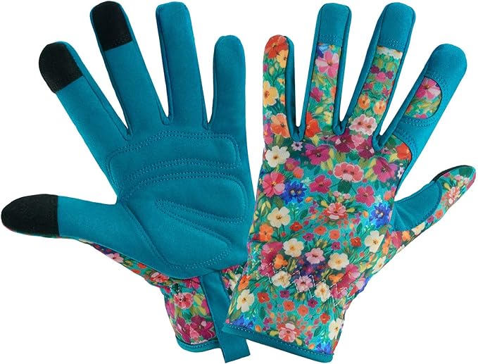 Gardening Gloves for Women, Printed Touchscreen Garden Gloves with Grip, Thorn-Proof Puncture-Resistant Work Gloves