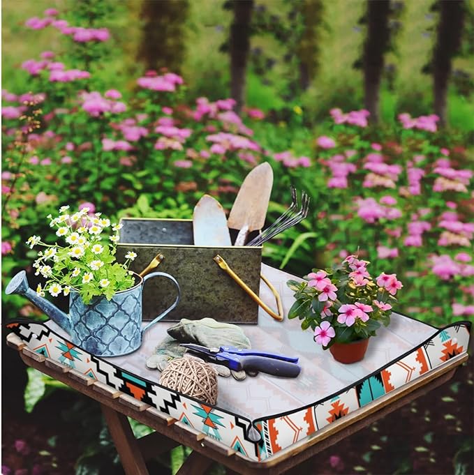 Aztec Western Foldable Garden Hand Transplanting Succulent Tools,Waterproof Thickened Repotting Mat Plant Tag, Miniature Planting Indoor Fairy Care,Potting,Cactus,Houseplant Bonsai Tool Kit Gift